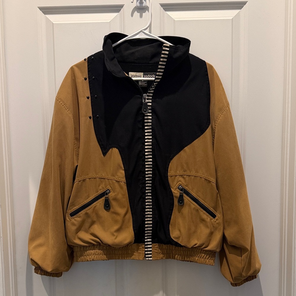 Jamie Sadock Black and Tan Jacket with Striped Zipper Medium